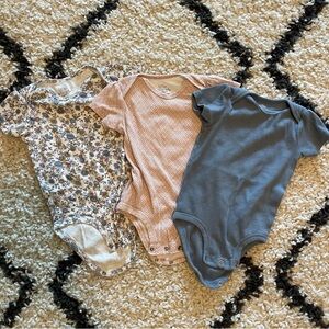 Little planet organic cotton kids One Piece 3pk Set - Floral, Peach, and Blue